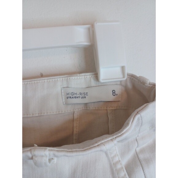 J Jill Denim Straight Leg High Rise Jeans 8 P Cream Ivory Raw Hem Cropped - Picture 5 of 8
